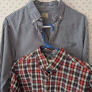 J.Crew 2 Shirts Men's Plaid Checked, neck S 14 red black plaid white blue Preppy